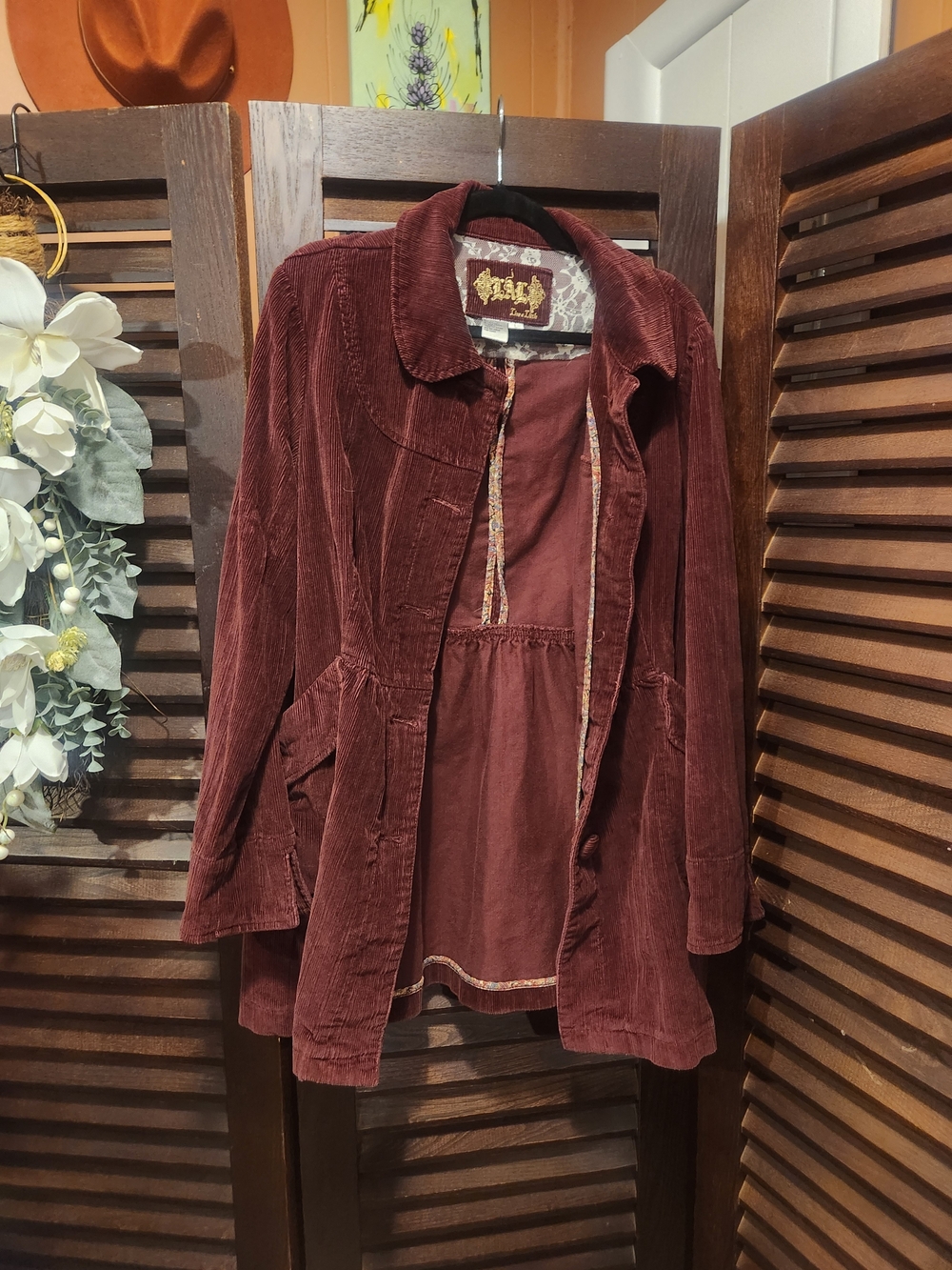Live a Little Corduroy Pea Coat in Wine